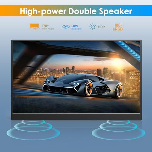 WGK 17.3 inch Portable Monitor 1080P FHD 144Hz Travel Display HDMI/USB-C Compatible with Laptops, Desktops, Phones, PS, Mac, Xbox, Switch, and Other Gaming Devices with Smart Cover & Speakers VESA - size: 17.3 Inch 1080p