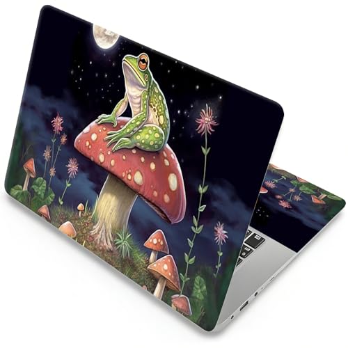 Universal Laptop Skin, DIY Cut-to-Fit Vinyl Cover Compatible with HP, Dell, Lenovo, Mac (13.3" to 15.6"), Anti-Scratch, No Residue & Bubble-Free Protective Decal Sticker, Frog Mushroom Moon - color: Frog Mushroom Moon