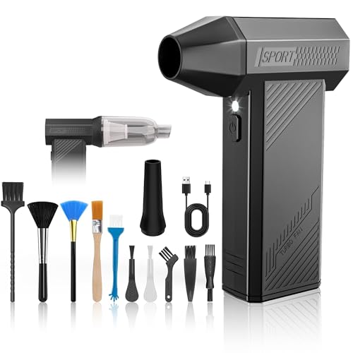 MJY 180000PRM 2 in 1 Compressed Air Duster,4 Gear Adjustable Cordless Electric Air Duster,7600mAh Rechargeable Mini Jet Fan Blower for Computer Keyboard,Car,Outdoors,Home - color: Black