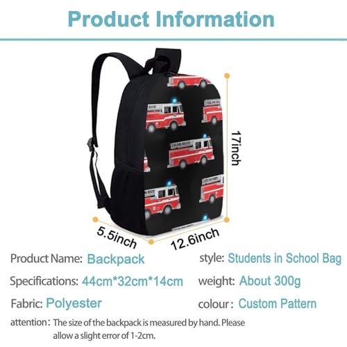 Travel Laptop Backpack, Water Resistant Computer Bag, Fashion Durable Travel Bag For Women Men Cute Cartoon Fire Truck - color: Color580