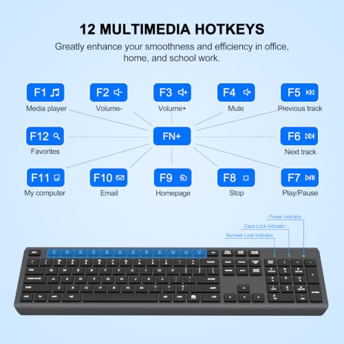 Wireless Keyboard and Mouse Combo, Full-Size Silent Ergonomic Keyboard and Optical Mouse, Long Battery Life, 2.4G Lag-Free Mice Keyboard for Computer, Mac, Laptop, PC, Windows(Gray) - color: Gray