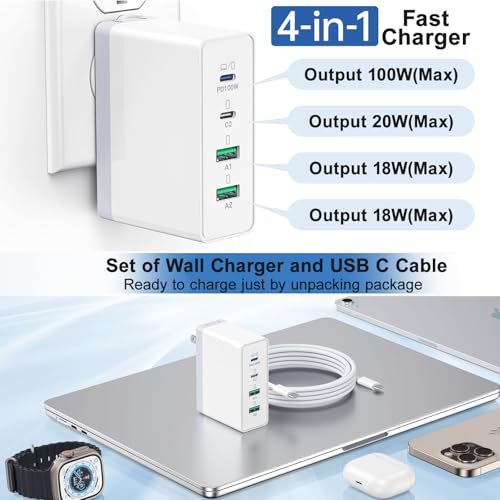 140W USB C Charger Block, 4-Port GaN Multi-Device Fast Charger Adapter | Fast Charging Block with Foldable Plug,Type C Wall Charger Power Adapter for MacBook Air/Pro,iPad, iPhone 17/16 Series,Galaxy