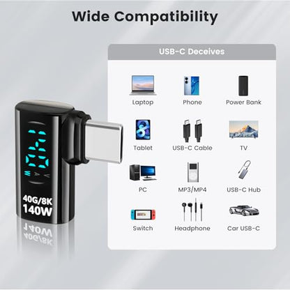 Upgraded USB 4.0 Digital Display USB C Male to Female 40Gbps Adapter (2 Pack), Right Angle PD 3.1 140W Power 8K@60Hz Video Compatible with iPhone 16, MacBook and More USB-C Devices, Black - style: AY-Cm-Cf-dd-bk