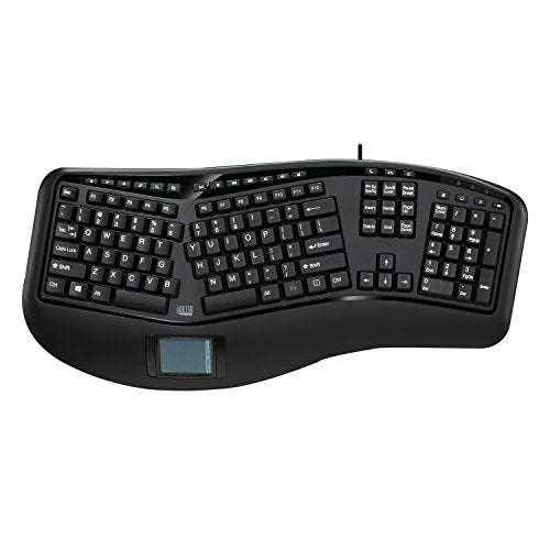 Adesso AKB-450UB - Ergonomic Keyboard with Built-in Touchpad, Wired USB, Multimedia Hotkeys, Split Keys Design, Built-in Palm Rest for Comfort - Compatible for PC
