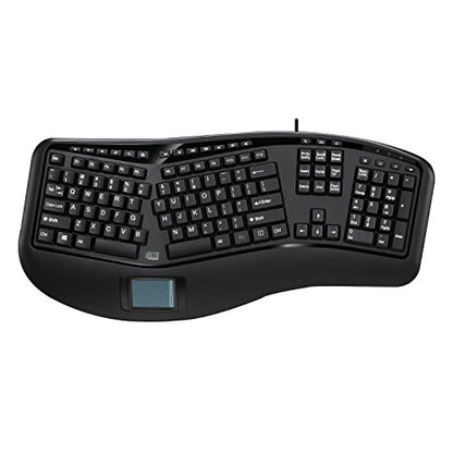 Adesso AKB-450UB - Ergonomic Keyboard with Built-in Touchpad, Wired USB, Multimedia Hotkeys, Split Keys Design, Built-in Palm Rest for Comfort - Compatible for PC