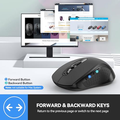 TECKNET Bluetooth Mouse (BT 5.0/3.0+2.4Ghz), 6-Level 4000 DPI Wireless Mice for Laptop, 2-in-1 Ergonomic Computer Portable PC Mouse, Silent Mouse with USB Receiver for Windows/Mac/PC/Notebook - color: Black