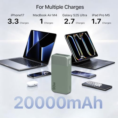 NOBIS Portable Charger 20000mAh 90W Laptop Power Bank | 2C+2A USB-C Fast Charging Battery Pack with LED Display for Laptops, Tablets, Steam Deck & Phones - color: Green