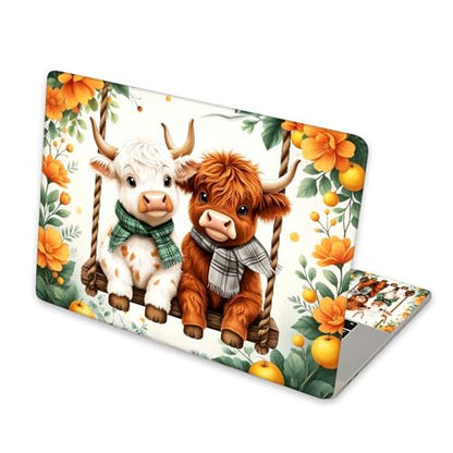 Universal Laptop Skin Sticker for 12/13/14/15.6 Inch Laptops, Reusable Vinyl Laptop Decal Cover, Waterproof Scratch Resistant Notebook Skin with 2 Wrist Pads,Highland Cows Cute - color: Highland Cows Cute