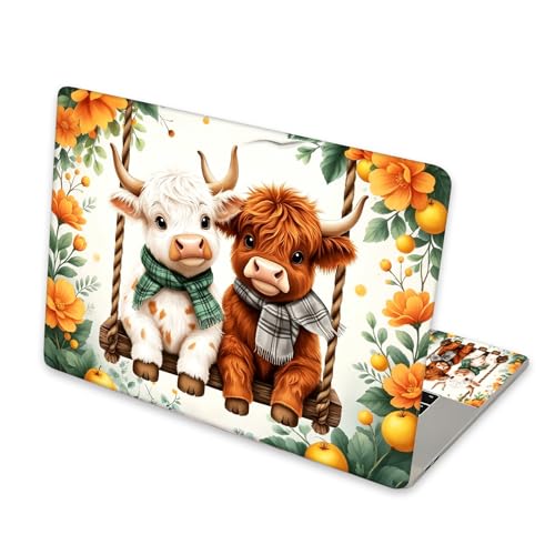 Universal Laptop Skin Sticker for 12/13/14/15.6 Inch Laptops, Reusable Vinyl Laptop Decal Cover, Waterproof Scratch Resistant Notebook Skin with 2 Wrist Pads,Highland Cows Cute - color: Highland Cows Cute