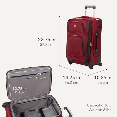 SWISSGEAR Sion Carry-On Spinner Luggage, Softside Expandable, Lightweight Suitcase, Burgundy, 22.75-Inch - color: Burgundy, size: Carry-On