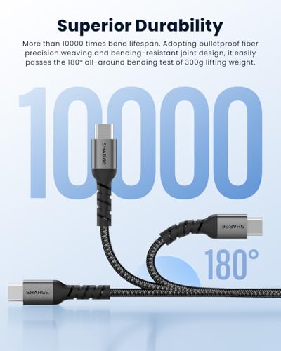 Sharge 240W USB-C Fast Charging Cable, 4.9ft Braided, PD3.1, Ultra-Durable for Laptops, Smartphones, Tablets, Steam Deck, Switch & More