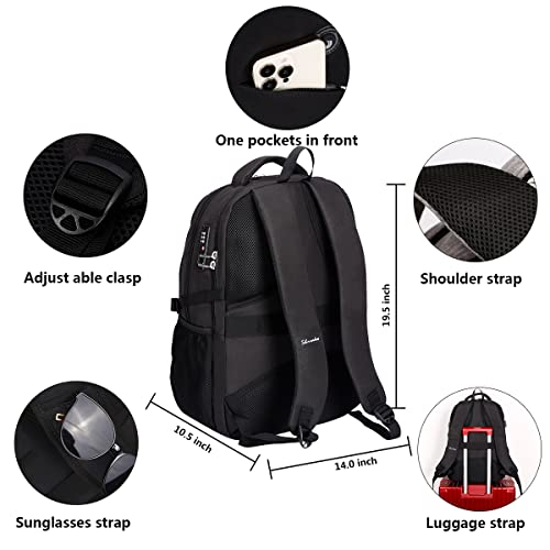 SHRRADOO Travel Laptop Backpack for Men Women, 17 Inch College Computer Bag | Anti Theft Backpack with Combination Lock, Carry On Flight Approved, Fit 17 Inch Laptop, Computer College Bag, Work Daypack - color: Black
