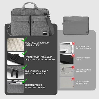 KINGSLONG 15.6 inch Laptop Shoulder Bag, Slim Shockproof Computer Sleeve Notebook Ultrabooks Carrying Case Handbag Cover Fit for Acer Asus Dell Lenovo HP Toshiba, Gray - color: Grey, size: 15 - 15.6 Inch