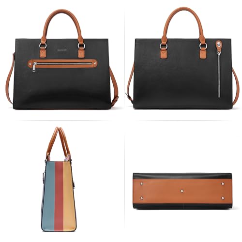 BOSTANTEN Leather Laptop Briefcase for Women Shoulder Bag 15.6 Inch Business Computer Work Tote - color: A-black