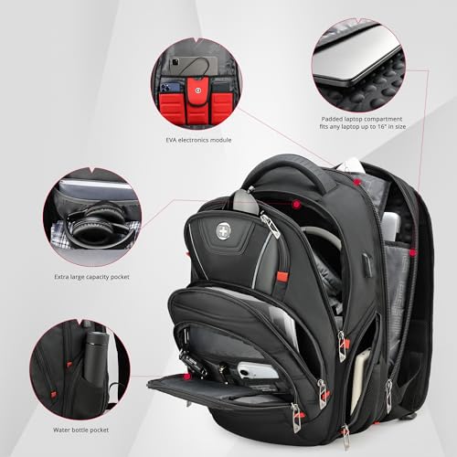 Swissdigital Design Travel Backpack for men with Apple Find My, TSA Friendly USB Charging RFID Protection Business Backpack Fits 15.6" Laptops Black | J149508F-BR - color: Black/Finder