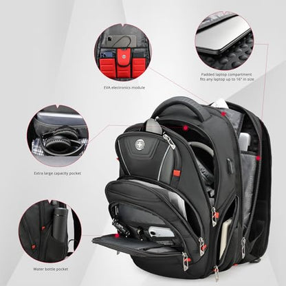 Swissdigital Design Travel Backpack for men with Apple Find My, TSA Friendly USB Charging RFID Protection Business Backpack Fits 15.6" Laptops Black | J149508F-BR - color: Black/Finder