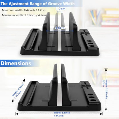 Vertical Laptop Stand Holder, ABS Organizer with Adjustable Dock, 3/4 in 1 Design Extra Storage Space-Saving, Sturdy Laptop Computer Holder for PC, MacBook, Mini PC, iPad (Black, 1 Slot) - color: Black