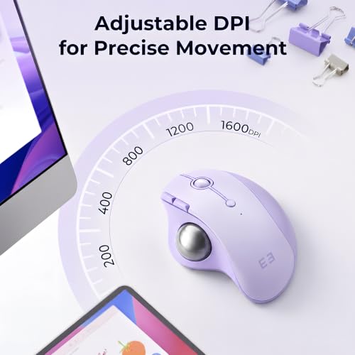 seenda Wireless Trackball Mouse, Ergonomic Bluetooth Mouse,Light Purple | USB-C rechargeable, 3-device Bluetooth+2.4G USB, thumb control, 5-level DPI and space-saving comfort for laptop, PC and Mac. - color: Light Purple