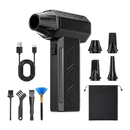 Mini Air Blower 4-in-1 130K RPM Turbo Fan - Cordless Duster PC | 120g thrust, 3-speed, 4 nozzles, USB-C, ultra quiet. 4-pc kit + waterproof bag. For PC, keyboard, car, camping.