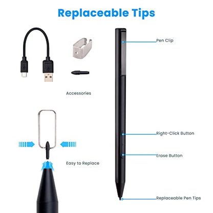 BoxWave Stylus Pen Compatible with Dell Inspiron 15 7000 2-in-1 (15.6 in) - ActiveStudio Active Stylus 2019, Electronic Stylus with Ultra Fine Tip - Jet Black