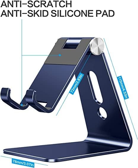 OMOTON C2 Adjustable Cell Phone Stand with Charging Cutout, Navy Blue | Sturdy 3mm Aluminum, Charging Port, 270° Adjustable, Non-Slip Silicone Pads, Works with Thick Cases, for All Smartphones - color: Navy Blue