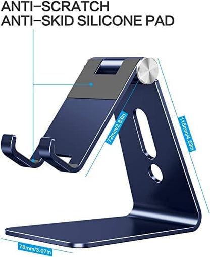 OMOTON C2 Adjustable Cell Phone Stand with Charging Cutout, Navy Blue | Sturdy 3mm Aluminum, Charging Port, 270° Adjustable, Non-Slip Silicone Pads, Works with Thick Cases, for All Smartphones - color: Navy Blue