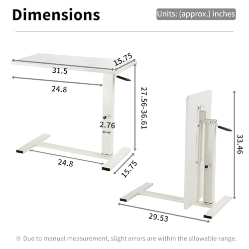 lumizone Foldable Overbed Table with Wheels Bedside Desk White | Adjustable Height 27.56"-36.61" Rolling Hospital Bed Table with Casters Medical Tray for Home Use Desk Over the Bed - color: White