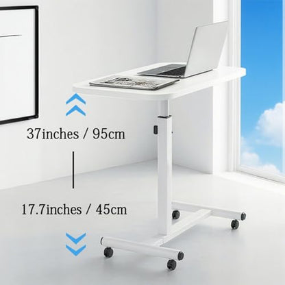 Overbed Table with Wheels Adjustable Height with Wheels Computer Workstation with Tilting Top Height Tray Side for Bedroom on Hospital Home Use