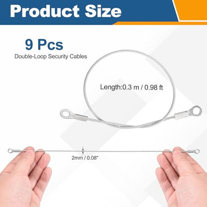 9 Pcs Security Cable Lock - Double Loop Cable (0.98 ft x 0.08 Inch) Vinyl Coated 304 Stainless Steel Safety Flexible Wire Rope Luggage Bike Anti-Theft Security Chain Lock, Silver - size: 0.98 ft x 0.08 Inch