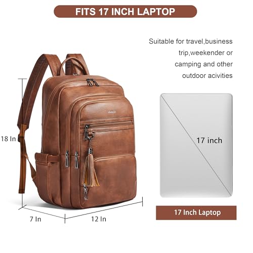 Shrrie 17 Inch Laptop Backpack for Women,Vegan Leather Backpack Purse,28L Work Business College Travel Computer Backpacks with Pouch Pocket for Large Capacity Cup & USB Charger,Caramel Brown - color: Caramel Brown