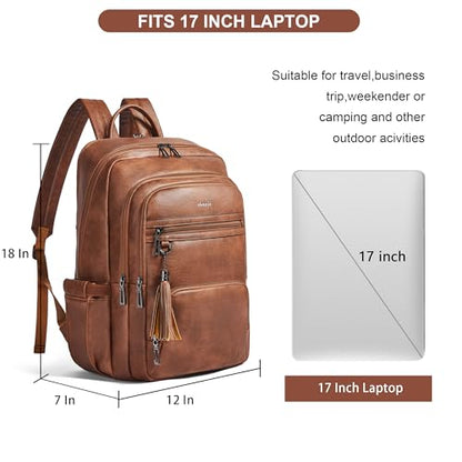 Shrrie 17 Inch Laptop Backpack for Women,Vegan Leather Backpack Purse,28L Work Business College Travel Computer Backpacks with Pouch Pocket for Large Capacity Cup & USB Charger,Caramel Brown - color: Caramel Brown