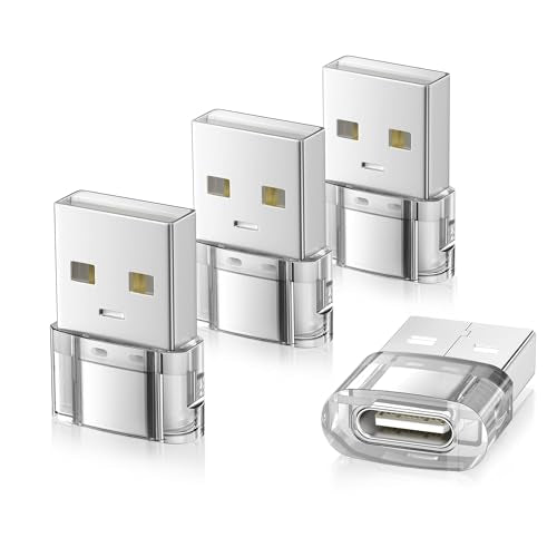Elebase for New iPhone 17 Pro Max Car Charger,USB to USB C Adapter 4 Pack | Type C Female to A Male Converter for Apple Air 17e 16 15 14 Plus,Apple Watch 11 10 9,Airpods 4 3,iPad 8 Mini 6 7,Samsung S26 - color: Transparent
