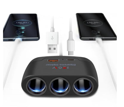 5 in 1 Car Cigarette Lighter Splitter Adapter, Car Charger Adapter with 120w Charge(23.6in Cable), 24V/ 12V Cigarette Lighter Splitter for All Car Devices