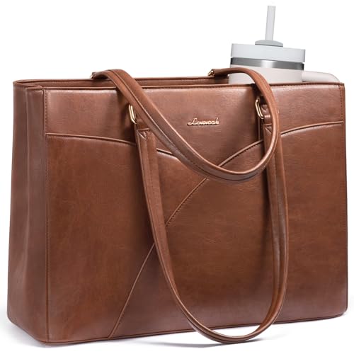 LOVEVOOK Laptop Bag for Women,15.6 Inch Work Teacher Bags Leather Tote Bag Briefcase Waterproof Computer Bag for Women，Brown - color: Brown, size: 15.6 Inch