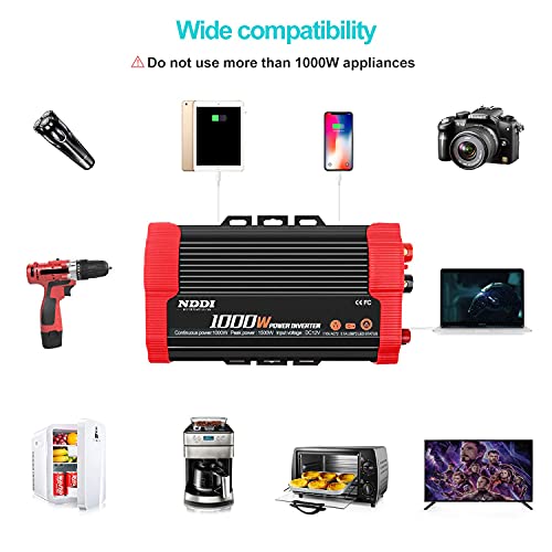 1000W Car Power Inverter | DC 12V to AC 110V Car Inverter with Dual AC Outlets and Dual 3.1A Quick Charging USB Port Car Adapter - size: 1000W
