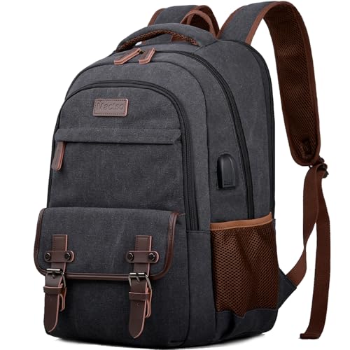 Canvas Travel Laptop Backpack for Men Women, Business Work Rucksack College Computer Bag Fits 15.6 Inch Notebook - color: Black, size: 15.6 Inch