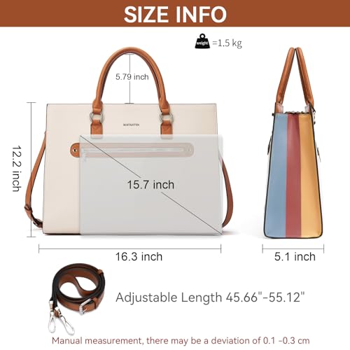 BOSTANTEN Leather Laptop Briefcase for Women Shoulder Bag 15.6 Inch Business Computer Work Tote - color: A-beige