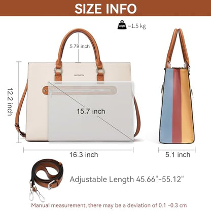 BOSTANTEN Leather Laptop Briefcase for Women Shoulder Bag 15.6 Inch Business Computer Work Tote - color: A-beige