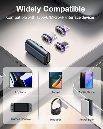 Magnetic 16-Pin USB C Connector Tip, 3Pack | 240W PD Fast Charging, 480Mbps Data Transfer, Anti-Arc Design, 3rd Gen Neodymium Magnet - color: USB C