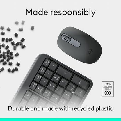 Logitech MK250 Bluetooth Wireless Keyboard and Mouse Combo - Graphite | Bluetooth connection only, compact keyboard with number pad, small ambidextrous M196 mouse with 3 non-customizable buttons - color: Graphite, style: Combo