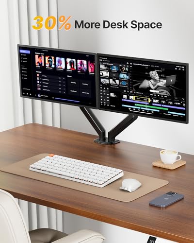 monTEK Dual Monitor Stand for Desk, 17-32 Inch Mechanical Spring Dual Arm, Heavy Duty Steel Adjustable Monitor Mount, Full Motion VESA 75x75/100x100, C-Clamp & Grommet, Holds Up to 20 lbs Each - size: Dual Arm