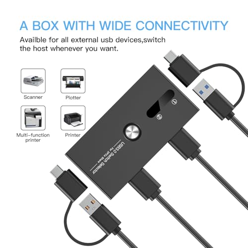 USB C Switch&USB A Switch 2 in 1,USB switcher 2 Computers Sharing USB C & A Devices, 4 Port USB Switcher Sharing Keyboard and Mouse/Printer/Scanner USB 3.0 KVM Switch(Not Support Charging/Monitor) - size: USB C+USB 3.0 A SWITCH