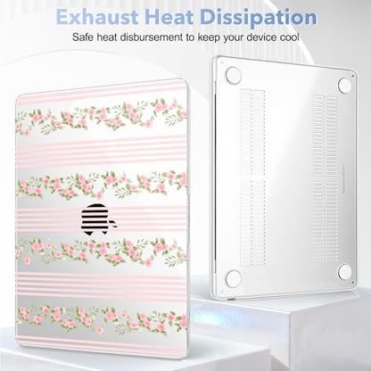 May Chen for MacBook Air 15 inch Case M5 M4 M3 M2 2026 2024-2023, Model A3448 A3241 A3114 A2941, Closes Seamlessly Hard Shell Laptop Cover with Keyboard Cover, Flora & Stripes - color: Flora & stripes