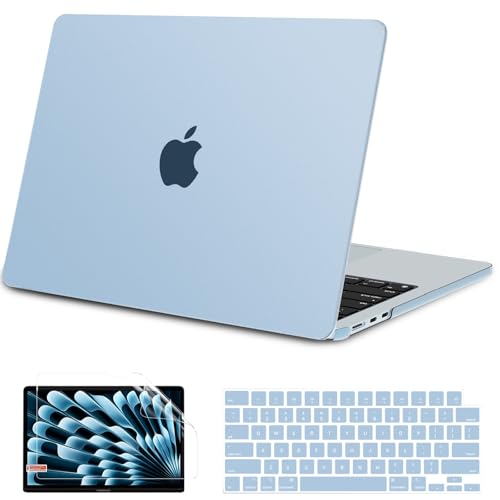 G JGOO Compatible with MacBook Air 15 inch Case 2026 2025 2024 2023 M5 A3448 M4 A3241 M3 A3114 M2 A2941, 100% Match Official Color, Plactic Hard Case +Keyboard Cover +Screen Protector, Sky Blue - color: Sky Blue Clear