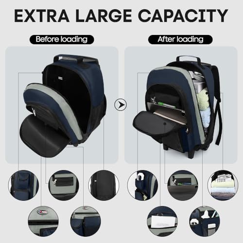 20" 2-in-1,Wheeled Travel Luggage Bag w/Telescopic Handle | Rolling Travel Luggage w/2 Wheels,Trolley Suitcase,Spacious Storage Design,2560-20''-Blue - color: JH-2560-Blue-20
