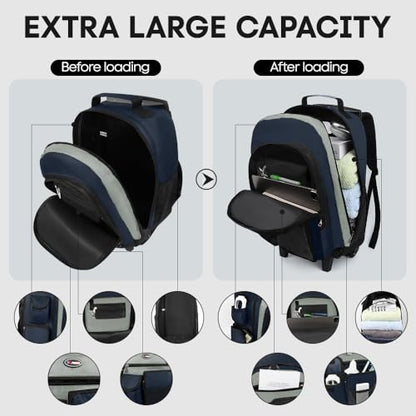 20" 2-in-1,Wheeled Travel Luggage Bag w/Telescopic Handle | Rolling Travel Luggage w/2 Wheels,Trolley Suitcase,Spacious Storage Design,2560-20''-Blue - color: JH-2560-Blue-20