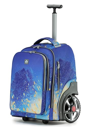 NEW TILAMI 20 Inch Rolling Backpack for School Stair-Climbing Big Wheel | Teen Boys Girls Carry-on Suitcase Large Organizer Compartment 15.6 Laptop Sleeve Adjustable Handle Roller Travel Bag College - color: Chill Blue Print