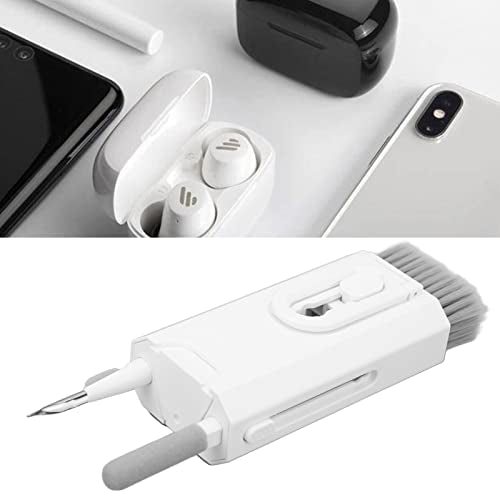 8 in 1 Phone Cleaning Brush, Detachable Hook and Hoop, Deep Crevice Cleaning, Built in Key Puller, for Headset, Earbuds, Tablet, Keyboard, Laptop, with Push Pull Tool (White) - color: White