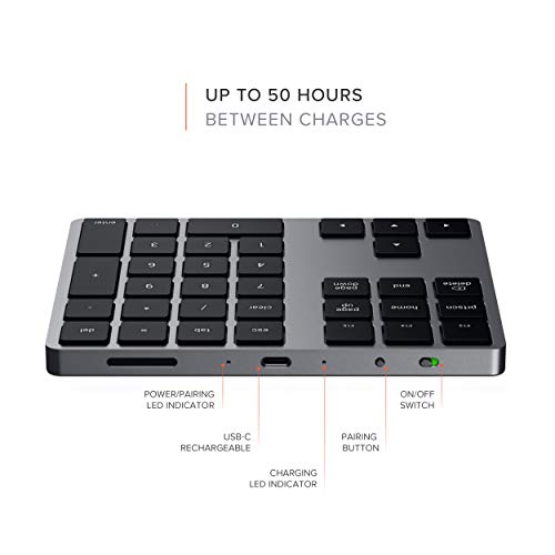 Satechi Bluetooth Extended Numeric Keypad (U.S. English Layout), Slim Rechargeable 34-Key Numberpad, for MacBook Air/Pro/Neo, iPad Air/Pro, iPad mini, Mac mini, iMac - Space Gray - color: Space Gray