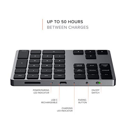 Satechi Bluetooth Extended Numeric Keypad (U.S. English Layout), Slim Rechargeable 34-Key Numberpad, for MacBook Air/Pro/Neo, iPad Air/Pro, iPad mini, Mac mini, iMac - Space Gray - color: Space Gray